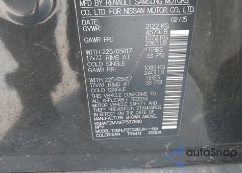 2015 Nissan Rogue S из США, поврежденный, VIN KNMAT2MV9FP537690